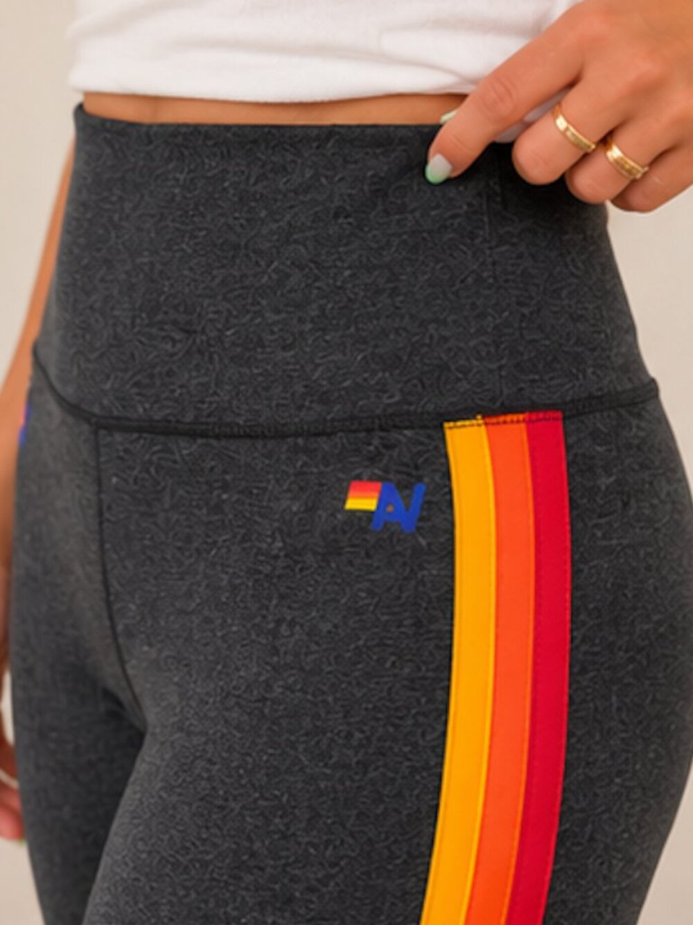 NWOT Aviator Nation Black Leggings with Rainbow Side Stripes